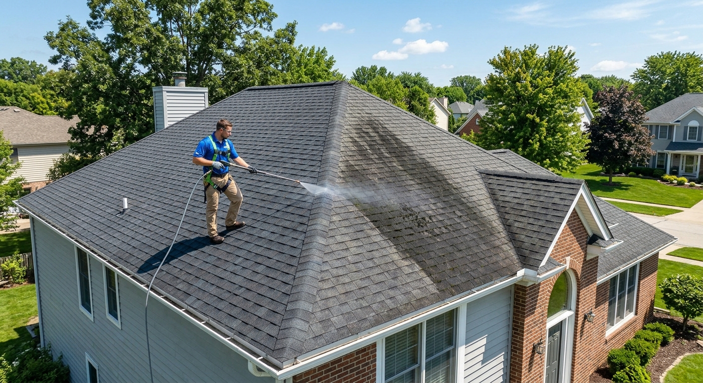 Professional roof soft washing